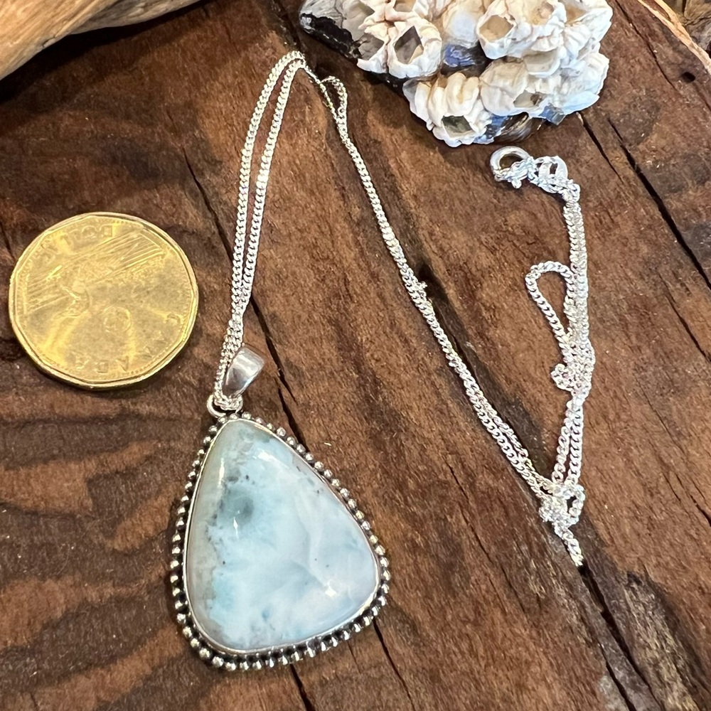 NWT Bali Thailand Baby Blue Larimar Sterling Necklace Triangular Pendant Large